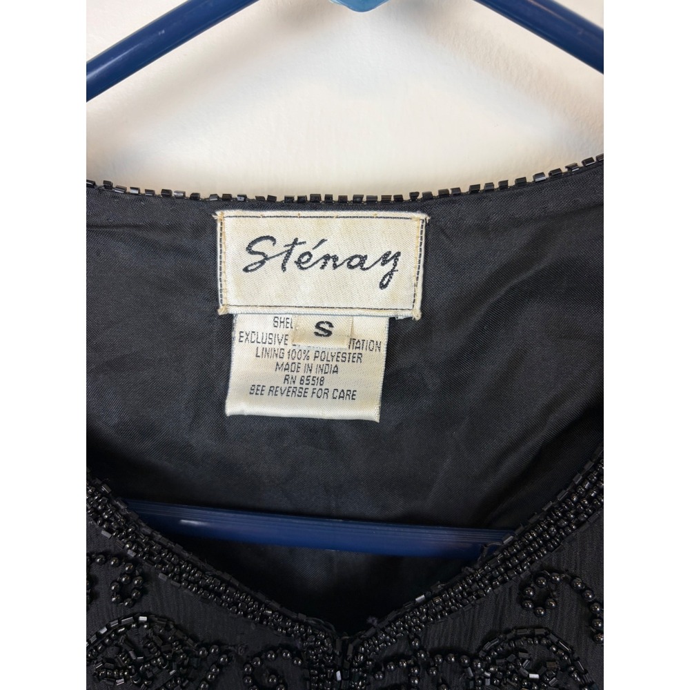 Stenay Beaded Silk Top Small Black Vintage Evening Floral Sequin 80s 90s Glam - Picture 4 of 9